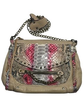ABACO Paris Made France Leather Python Embossed Chain Crossbody Bag Pink Taupe